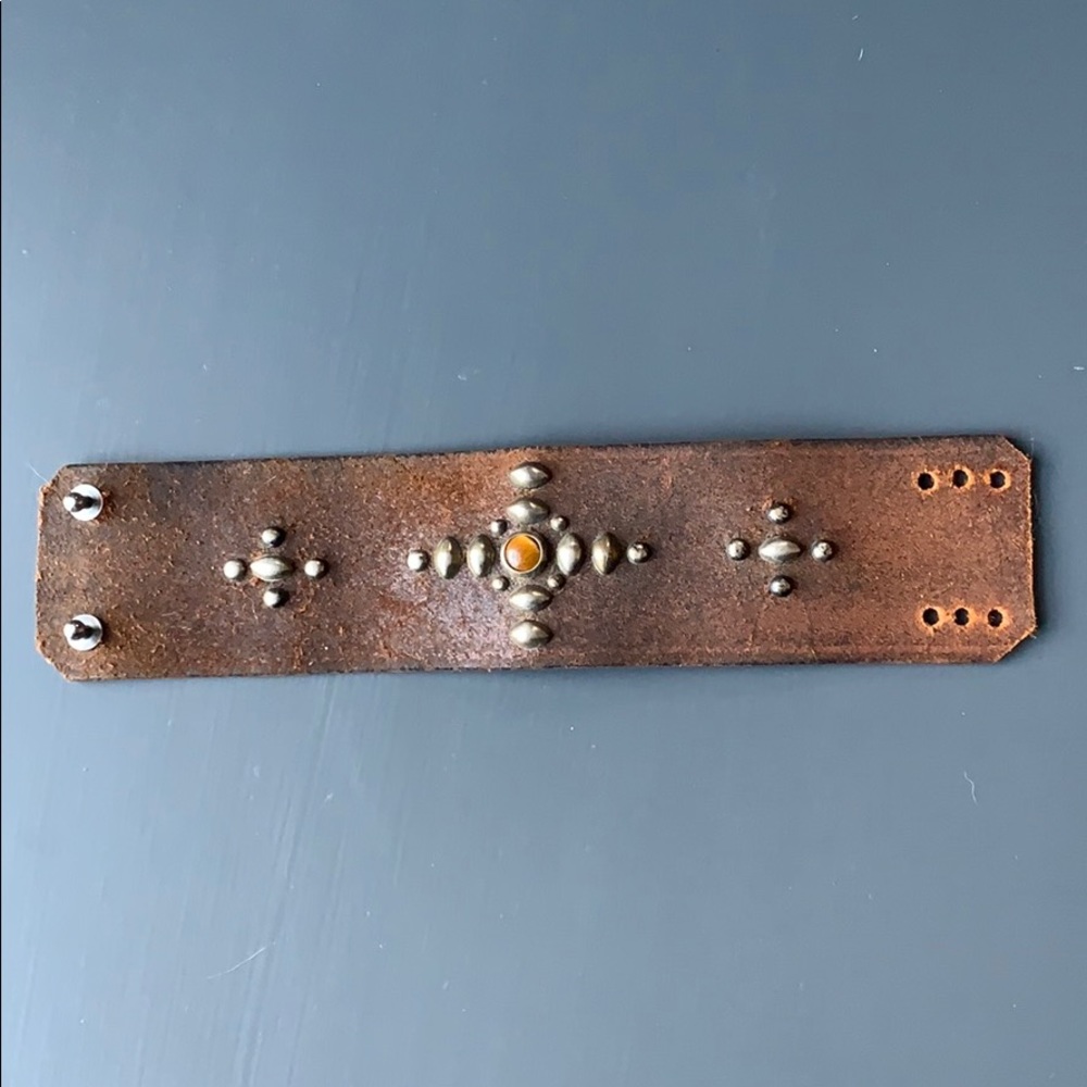 Leather and Stone Strap Bracelet